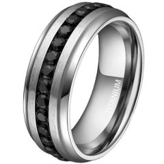 **COI Titanium Step Edges Ring With Black Cubic Zirconia-9348BB