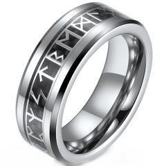 **COI Tungsten Carbide Runes Beveled Edges Ring With Carbon Fiber-9351AA