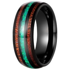**COI Black Tungsten Carbide Green Crushed Opal & Wood Dome Court Ring-9356AA
