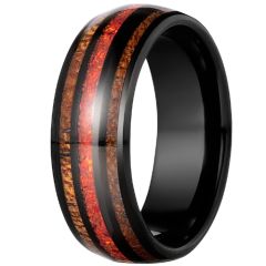**COI Black Tungsten Carbide Red Crushed Opal & Wood Dome Court Ring-9357AA
