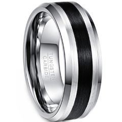 **COI Tungsten Carbide Black Silver Beveled Edges Ring-9367BB