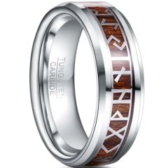 **COI Tungsten Carbide Wood Beveled Edges Ring With Runes-9371BB