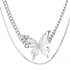 **COI Titanium Necklace With Black/White Butterfly(Length: 18.1 inches)-9394BB