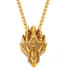 **COI Titanium Gold Tone/Silver Dragon Pendant-9395AA