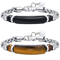 **COI Titanium Tiger Eye/Black Onyx Bracelet With Steel Clasp(Length: 8.27 inches)-9397BB