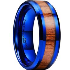 **COI Blue Tungsten Carbide Beveled Edges Ring With Wood-9399BB