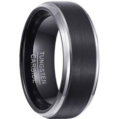 **COI Tungsten Carbide Black Silver Step Edges Ring-9411BB
