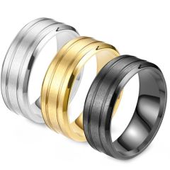 **COI Titanium Black/Gold Tone/Silver Double Grooves Beveled Edges Ring-9414AA