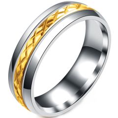 **COI Titanium Gold Tone Silver Grooves Ring-9417AA