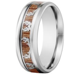 **COI Titanium Deer Head Beveled Edges Ring With Wood-9420AA