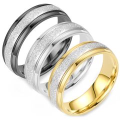 **COI Titanium Silver Black/Gold Tone/Silver Sandblasted Double Grooves Ring-9432AA