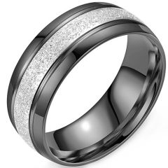 **COI Titanium Silver Black/Gold Tone/Silver Sandblasted Double Grooves Ring-9433AA