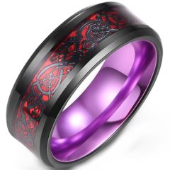 **COI Titanium Black Green/Red/Purple/Blue Black Dragon Beveled Edges Ring-9457AA