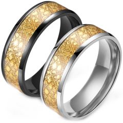 **COI Titanium Black/Silver Beveled Edges Ring With Gold Tone Meteorite-9466AA