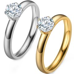 **COI Titanium Gold Tone/Silver Solitaire Ring With Cubic Zirconia-9468AA