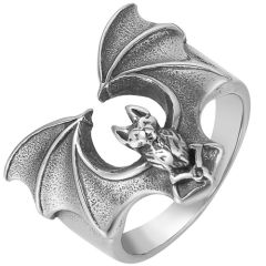 **COI Titanium Black Silver Bat Ring-9469AA