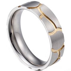 **COI Titanium Gold Tone Silver Grooves Ring-9480AA