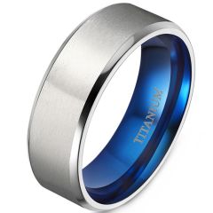 **COI Titanium Blue Silver Beveled Edges Ring-9486AA