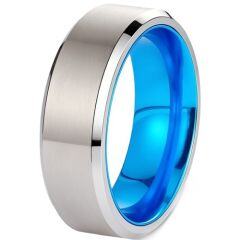 **COI Titanium Blue Silver Beveled Edges Ring-9486AA