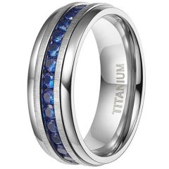 **COI Titanium Ring With Created Blue Sapphire-9491AA