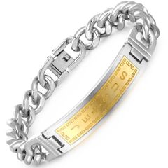 **COI Titanium Gold Tone Silver Jesus Bracelet With Steel Clasp(Length: 8.66 inches)-9494AA