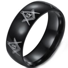**COI Black Titanium Masonic Freemason Dome Court Ring-9497AA