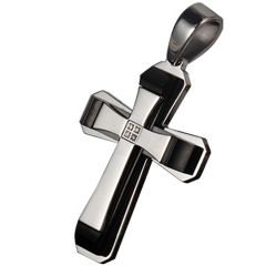 **COI Titanium Black Silver Cross Pendant With Cubic Zirconia-9499AA