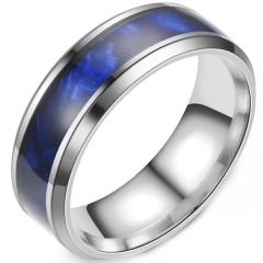 **COI Titanium Beveled Edges Ring With Blue Camo-9509AA