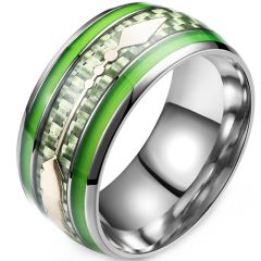 **COI Titanium Silver Green Arrows Dome Court Ring With Carbon Fiber-9512AA