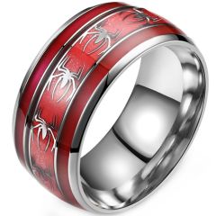 **COI Titanium Silver Red Spider Dome Court Ring-9515AA