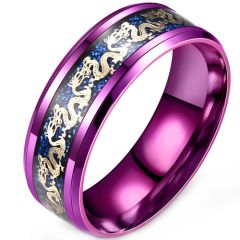 **COI Titanium Purple Blue Gold Tone Dragon Beveled Edges Ring With Meteorite-9516AA