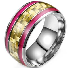 **COI Titanium Red Yellow Silver Carbon Fiber Dome Court Ring-9519AA