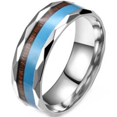 **COI Titanium Faceted Ring With Turquoise and Wood-9521AA