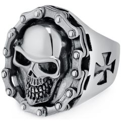 **COI Titanium Black/Gold Tone/Silver Skull & Cross Ring-9526AA