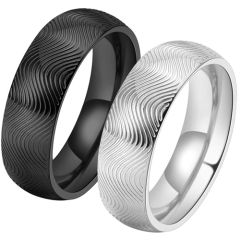 **COI Titanium Black/Silver Dome Court Ring With Wave-9527AA