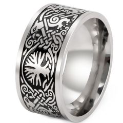 **COI Titanium Black Silver Life Tree Celtic Pipe Cut Flat Ring-9533AA