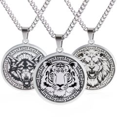 **COI Titanium Black/Gold Tone/Silver Lion Tiger Wolf Pendant-9541AA