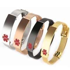 **COI Titanium Black/Gold Tone/Silver/Rose Medical Alert Bracelet With Steel Clasp(Length: 8.50 inches)-9548AA