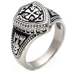 **COI Titanium Gold Tone/Silver Cross Celtic Ring-9553AA