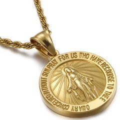 **COI Titanium Gold Tone/Silver Hail Mary Prayer Pendant-9554AA