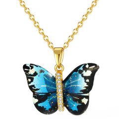 **COI Gold Tone Titanium Butterfly Pendant With Cubic Zirconia-9556AA
