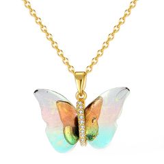 **COI Gold Tone Titanium Butterfly Pendant With Cubic Zirconia-9557AA
