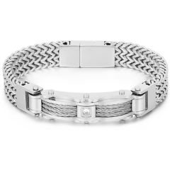 **COI Titanium Gold Tone/Silver Wire Cubic Zirconia Bracelet With Steel Clasp(Length: 8.27 inches)-9561AA