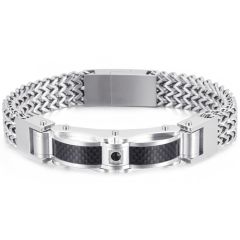 **COI Titanium Gold Tone/Silver Carbon Fiber Cubic Zirconia Bracelet With Steel Clasp(Length: 9.06 inches)-9562AA
