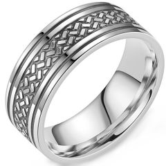 **COI Titanium Black Silver Double Grooves Ring-9660AA