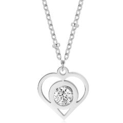 **COI Titanium Silver/Gold Tone/Rose Heart Necklace With Cubic Zirconia(Length: 23.6 inches)-9665AA