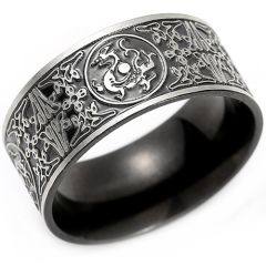 **COI Titanium Black Silver Dragon Ring-9671AA