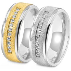 **COI Titanium Silver Gold Tone/Silver Step Edges Ring With Cubic Zirconia-9677AA