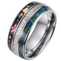 **COI Tungsten Carbide Crushed Opal Meteorite Dome Court Ring-9679AA