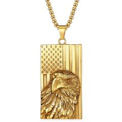 **COI Titanium Gold Tone/Silver Eagle Pendant With American Flag-9680AA